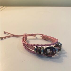 Demon Slayer Nezuko Pink Braided Bracelet with Silver Accents